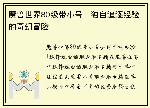 魔兽世界80级带小号：独自追逐经验的奇幻冒险